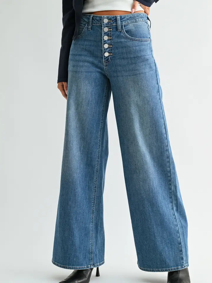 Relaxed Button Down Wide Leg - Medium Denim - DP876