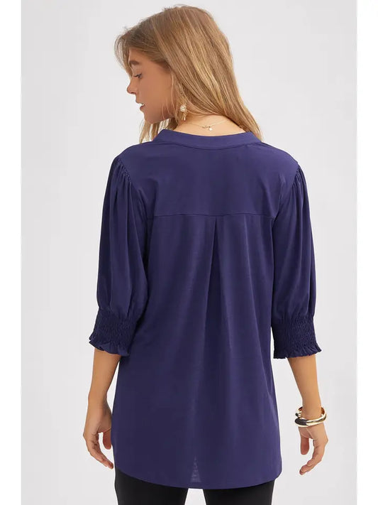 Mandarin Collar 3/4 Smock Sleeve Blouse