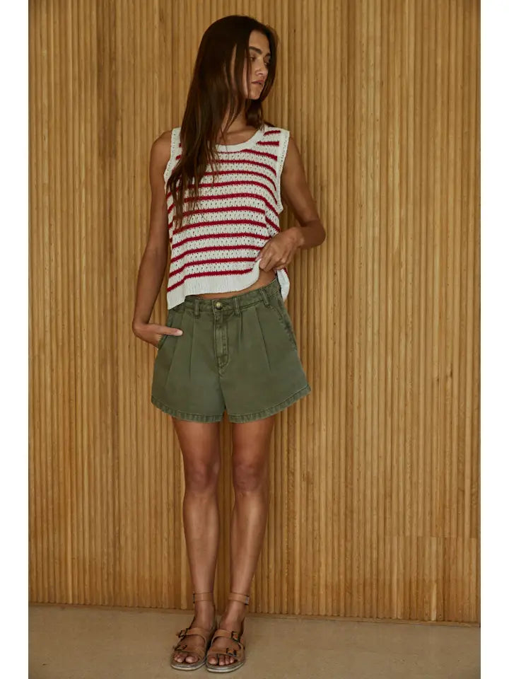 Knit Sweater Acrylic Nylon Striped Sleeveless Top