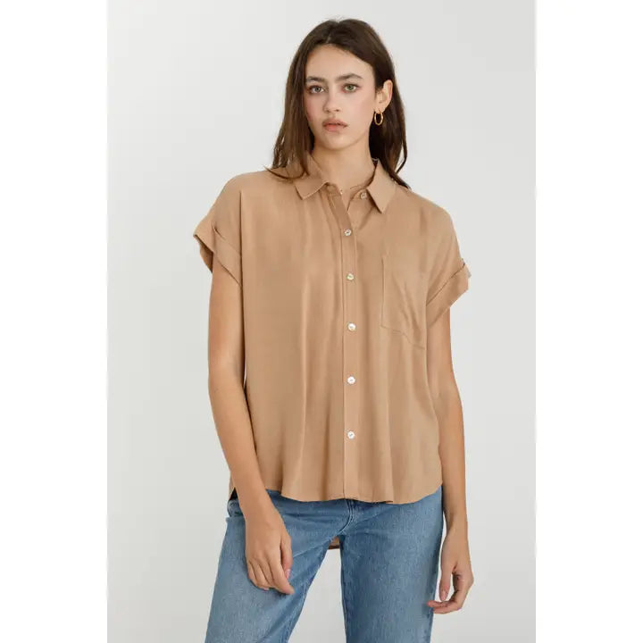 Solid Short Sleeve Button Down Shirt