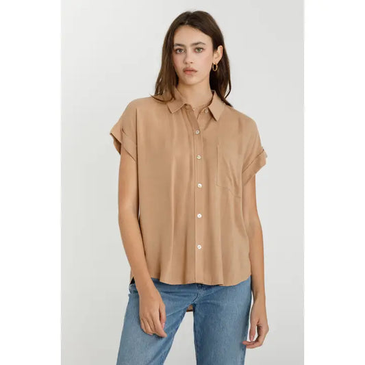 Solid Short Sleeve Button Down Shirt