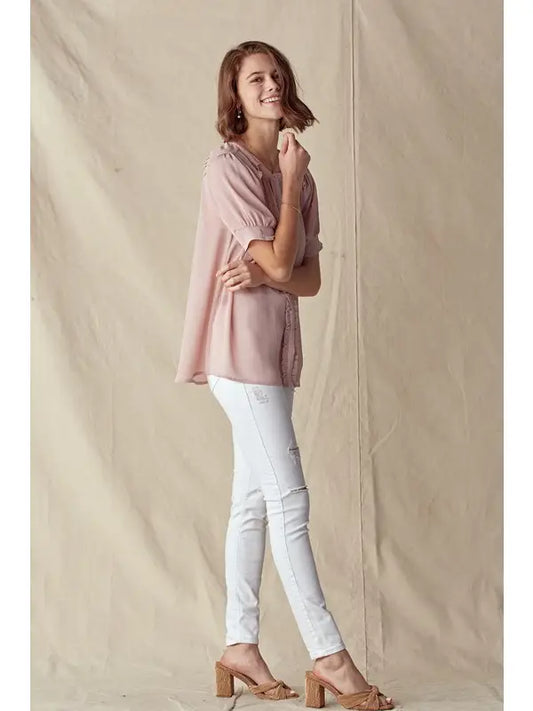 Ruffle Detail Puff Sleeve Blouse