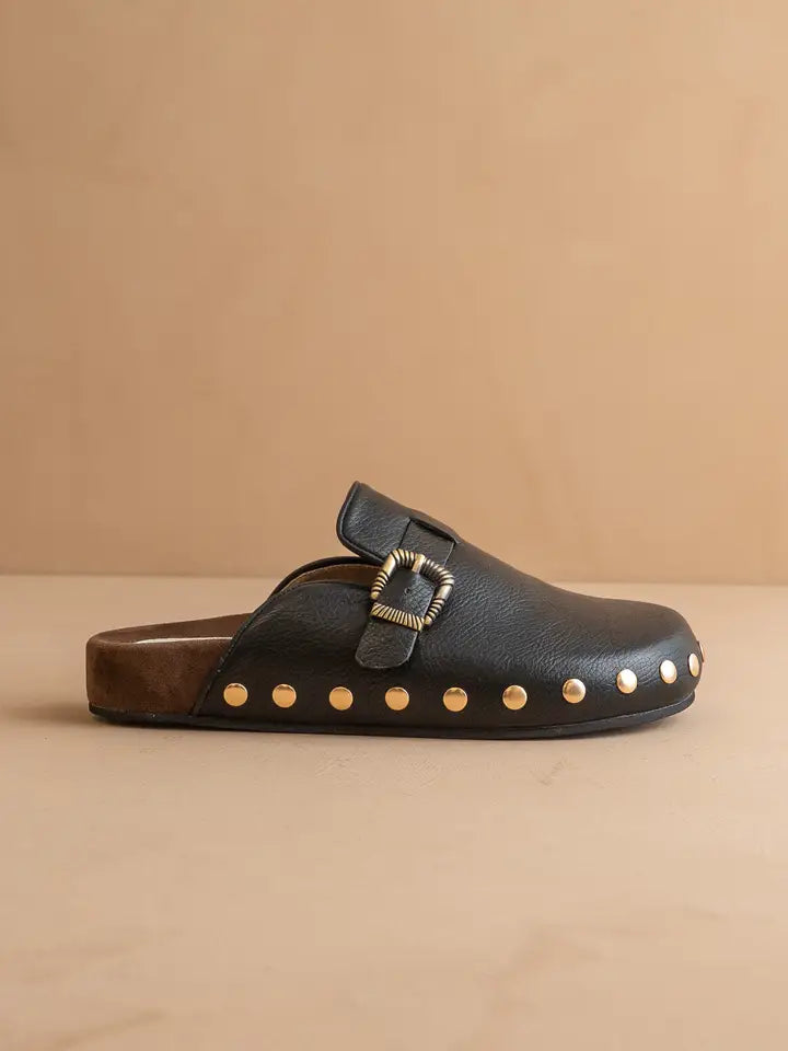 The Toni | Black Studded Buckle Clog
