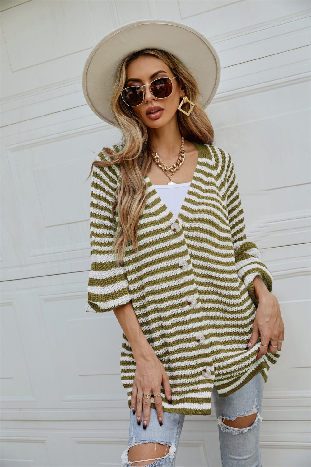 Pre-Order Angel Wings Striped Button Up Long Sleeve Cardigan