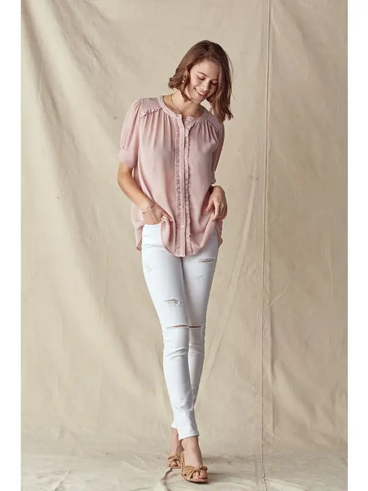 Ruffle Detail Puff Sleeve Blouse