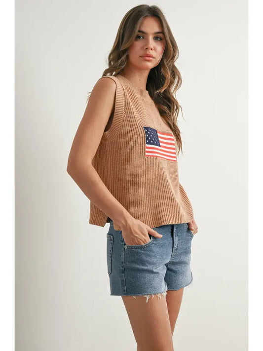 Flag Print Knitted Sleeveless Sweater