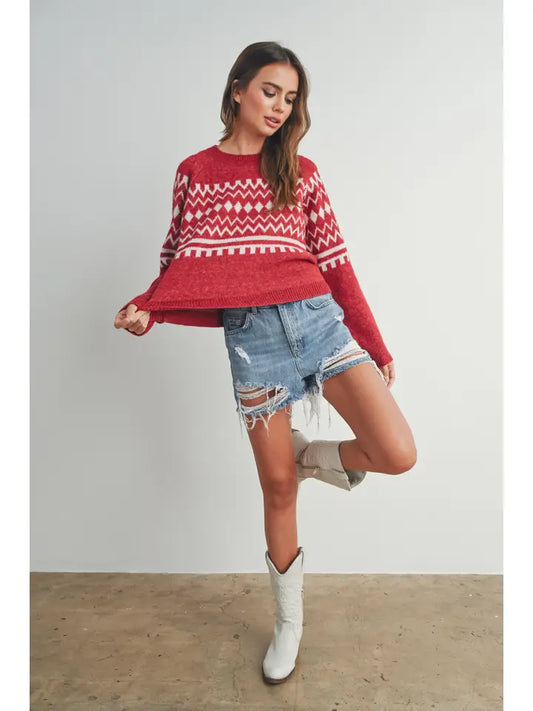 Aztec Printed Raglan Long-Sleeve