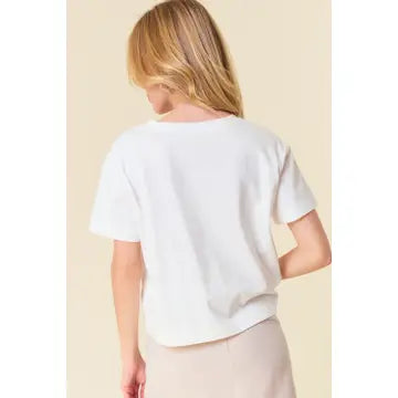 Round Neck Short Sleeve Heart Embroidered Top