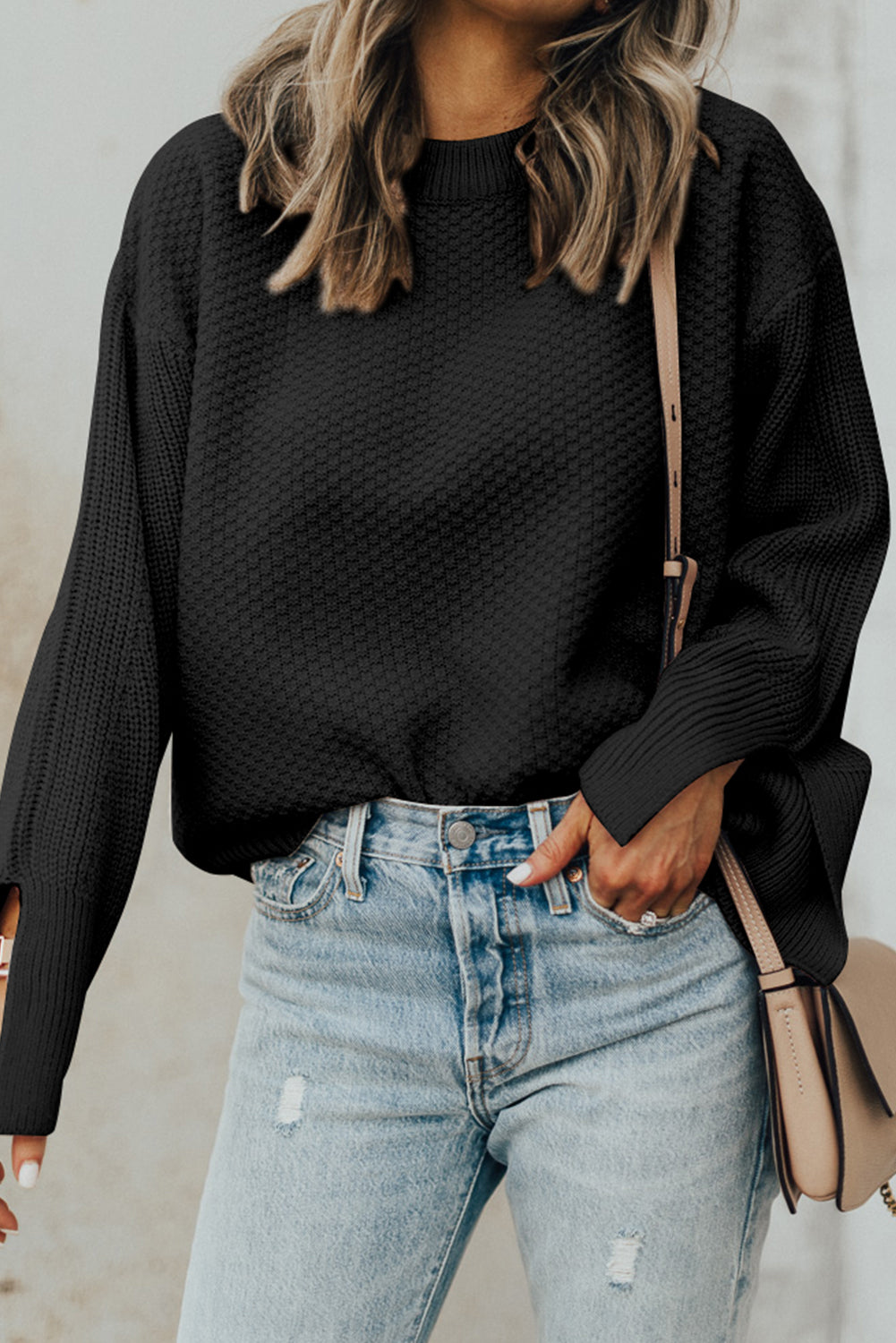 Pre-Order Textured Round Neck Long Sleeve Sweater