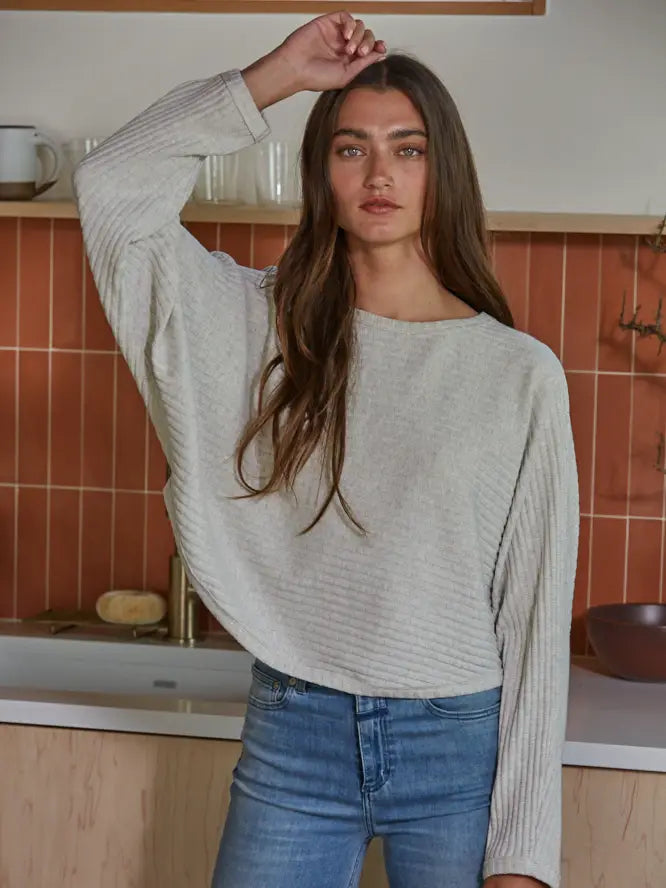 Knit Ribbed Round Neck Long Sleeve Pullover Top