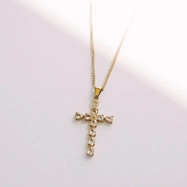 Vera Pear Crystal Cross Necklace