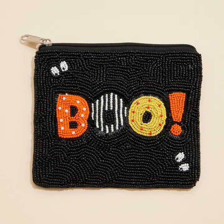 Halloween Boo Seed Beaded Coin Pouch