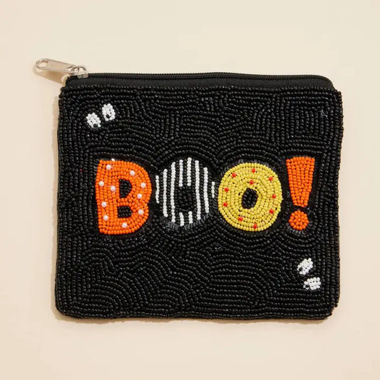 Halloween Boo Seed Beaded Coin Pouch