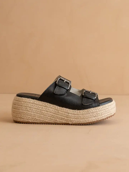 The Porto Black | Fun Flatform with Double Buckle Detail