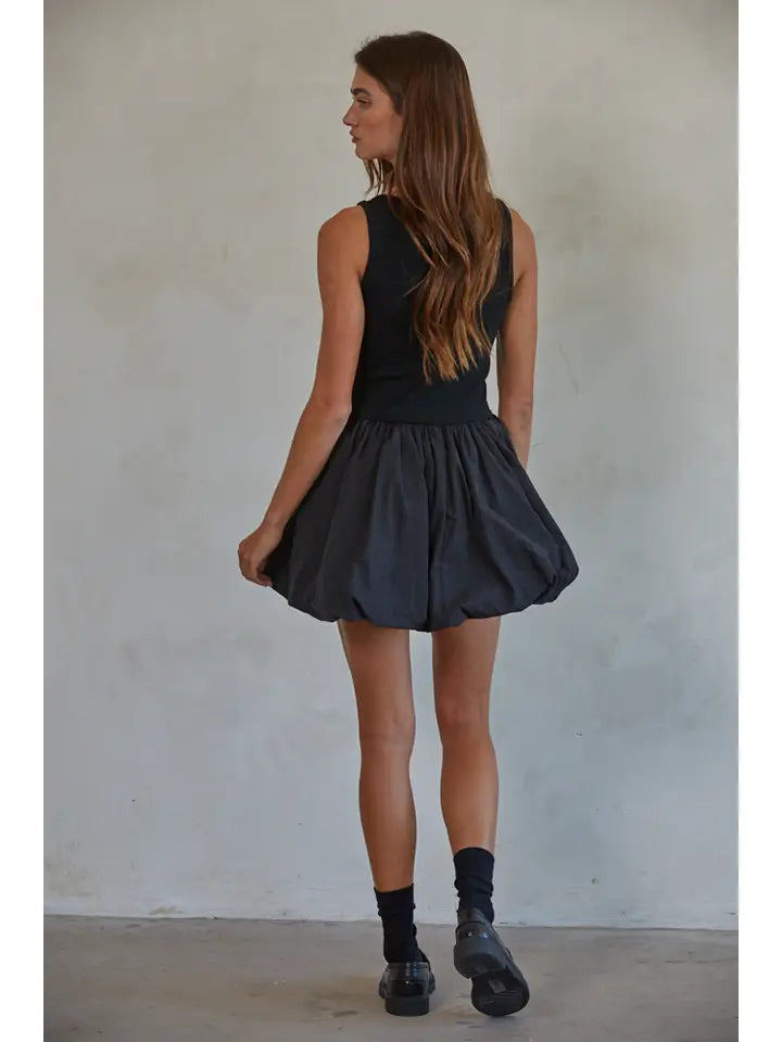 Woven Sleeveless Bubble Hem Mini Skort Dress
