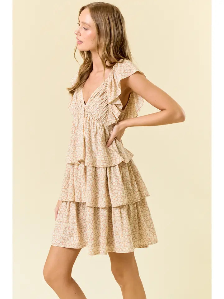 Ditsy Floral Print Butterfly Sleeve Mini Dress