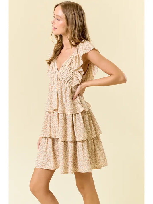 Ditsy Floral Print Butterfly Sleeve Mini Dress