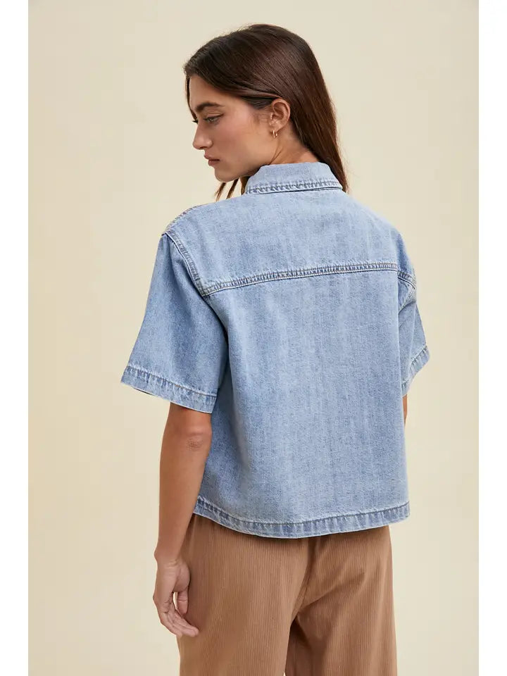 Denim Button-Up Shirt with Pocket