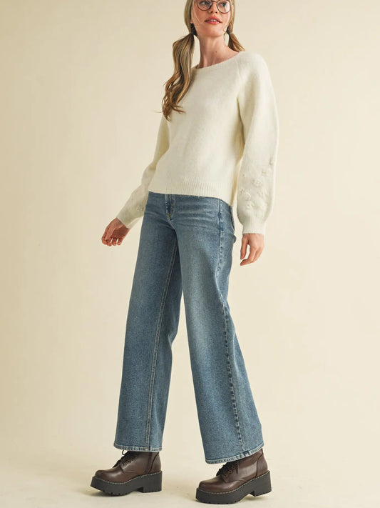 Floral Knit Puff Sleeve Sweater
