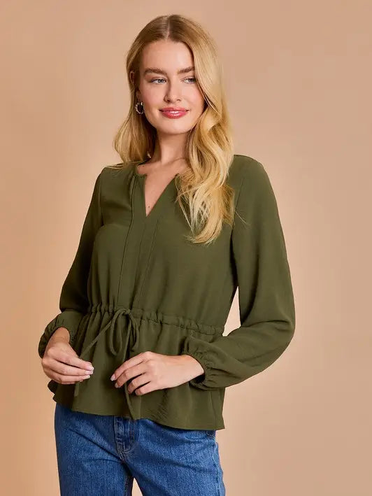 The Olive Drawstring Blouse