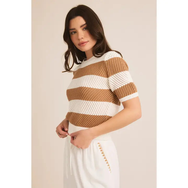 Full Size Run Short Sleeve Stripe Sweater Top