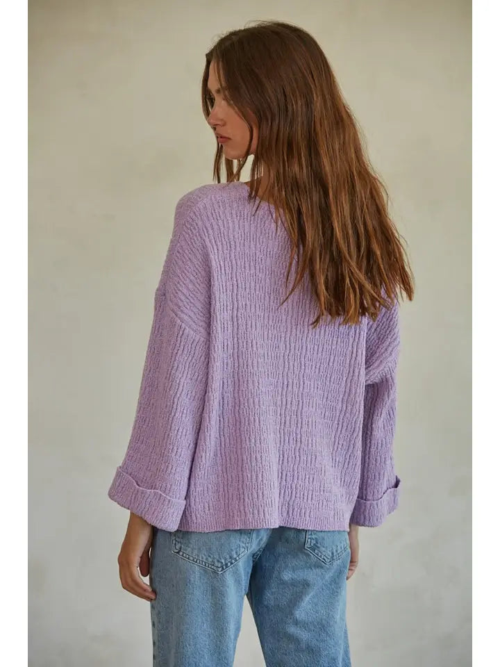 Knit Sweater Acrylic Nylon Cotton V-Neck Pullover