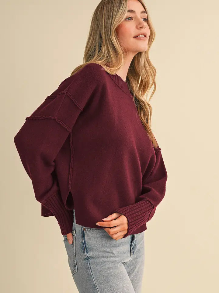 Drop Shoulder Long Sleeve Ribbed Sweater