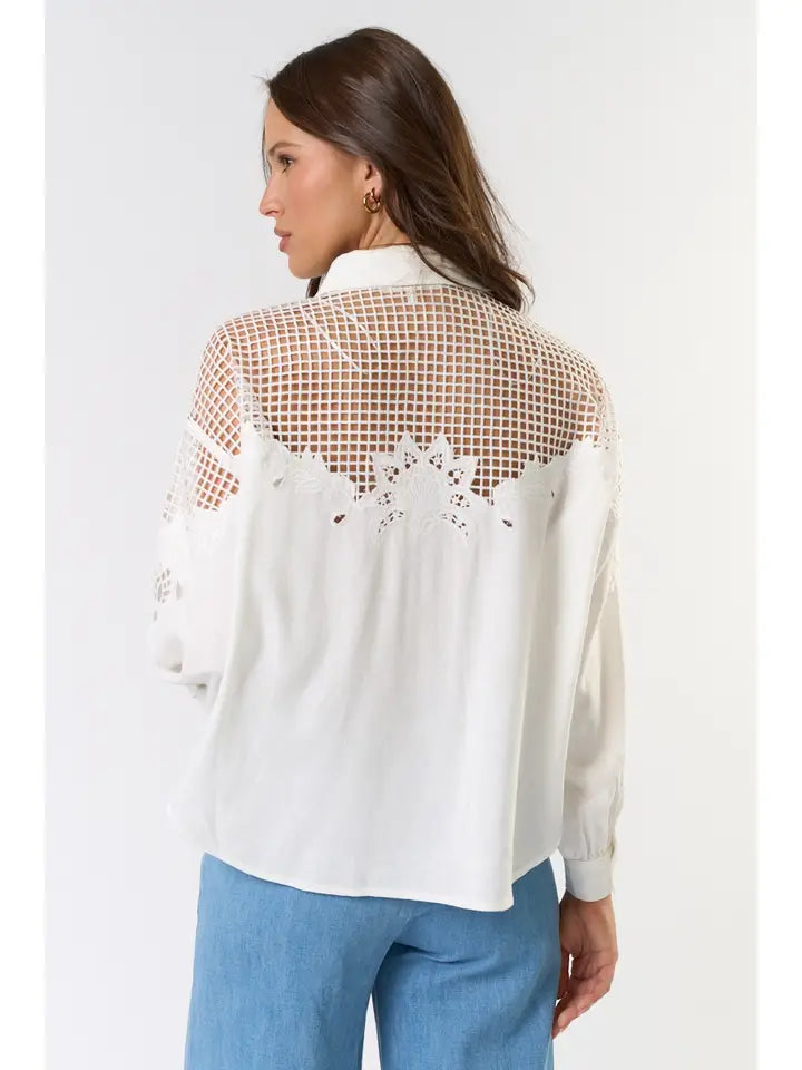 Embroidered Cutout Button Down Shirt