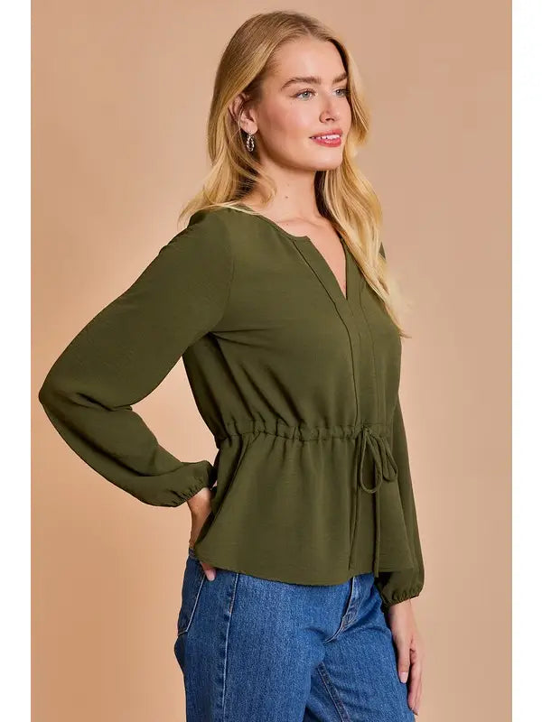The Olive Drawstring Blouse