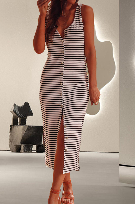 Pre-Order Striped Wide Strap Midi Dress