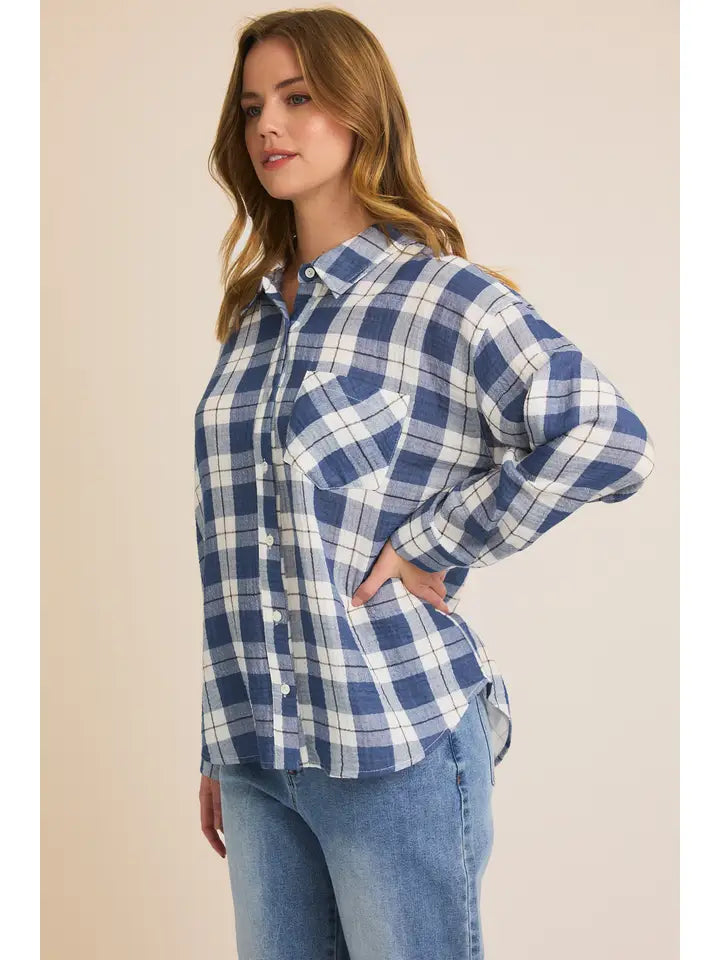 Oversize Double Gauze Plaid Shirt