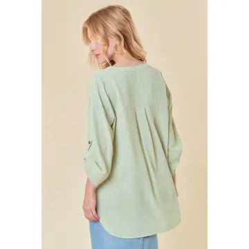 Half Button Hi-Lo Blouse