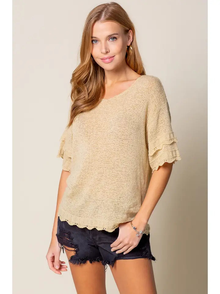 Double Layered Sleeve See Through Knit Top