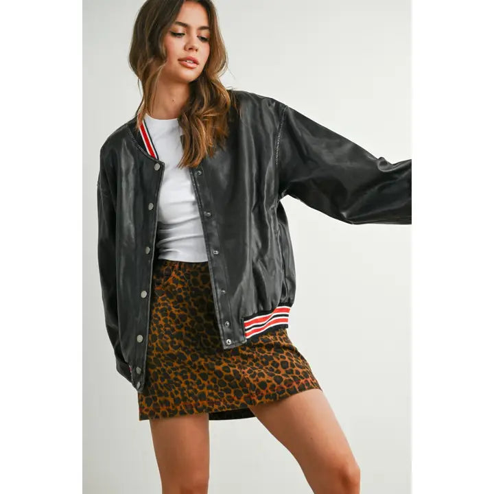 Snap-Button Varsity Bomber Jacket