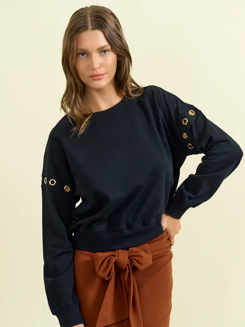 Grommet Detail Drop Shoulder Sweatshirt