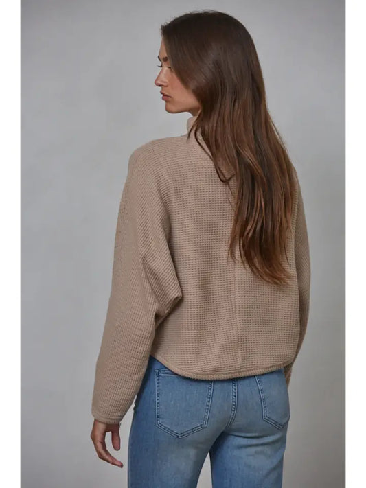 Knit Cotton Rayon Spandex Mock Neck Pullover Top