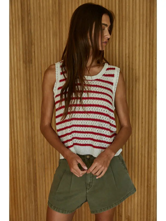 Knit Sweater Acrylic Nylon Striped Sleeveless Top