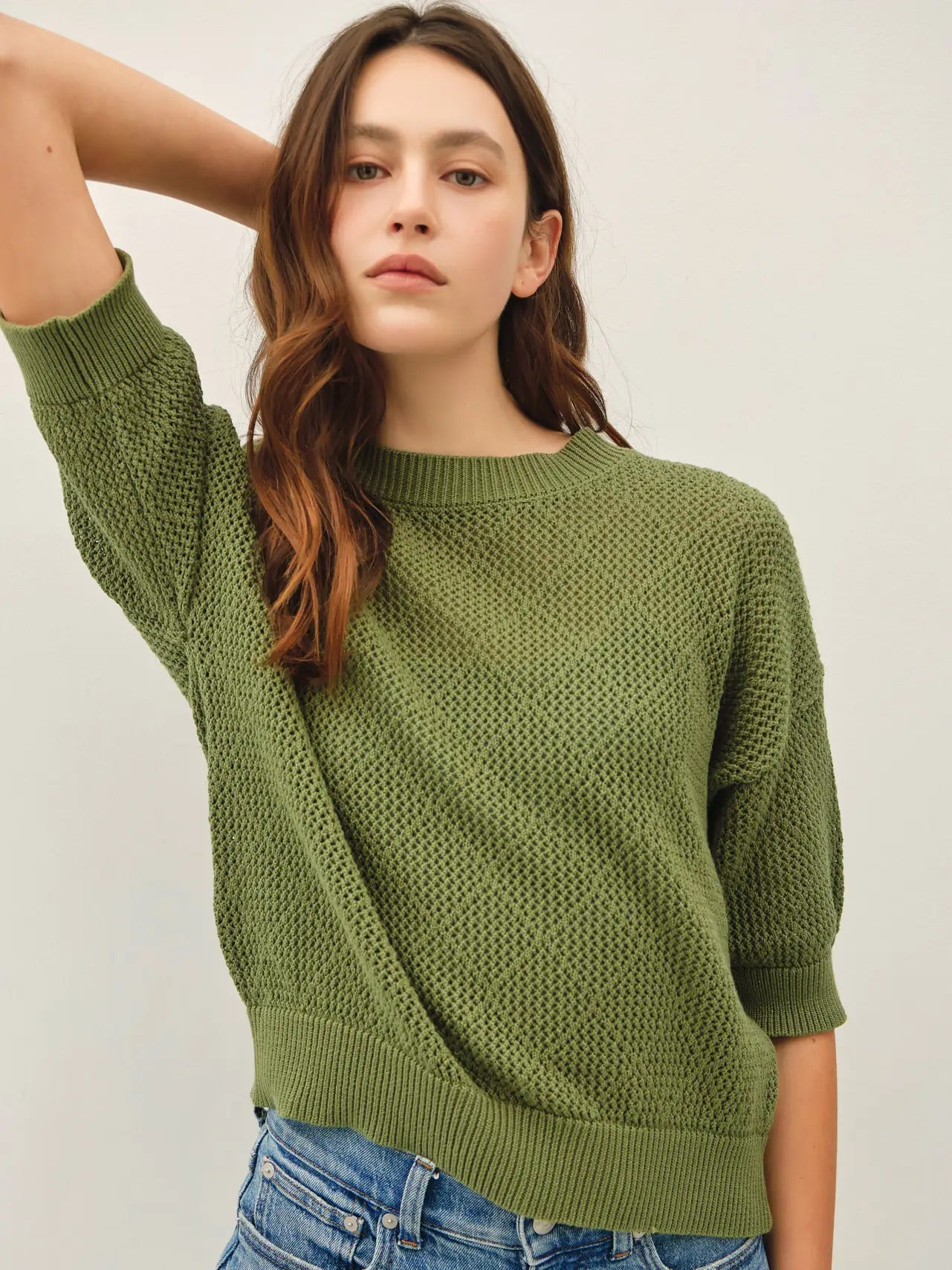 Diamond Stitch Crochet Half Sleeve Sweater