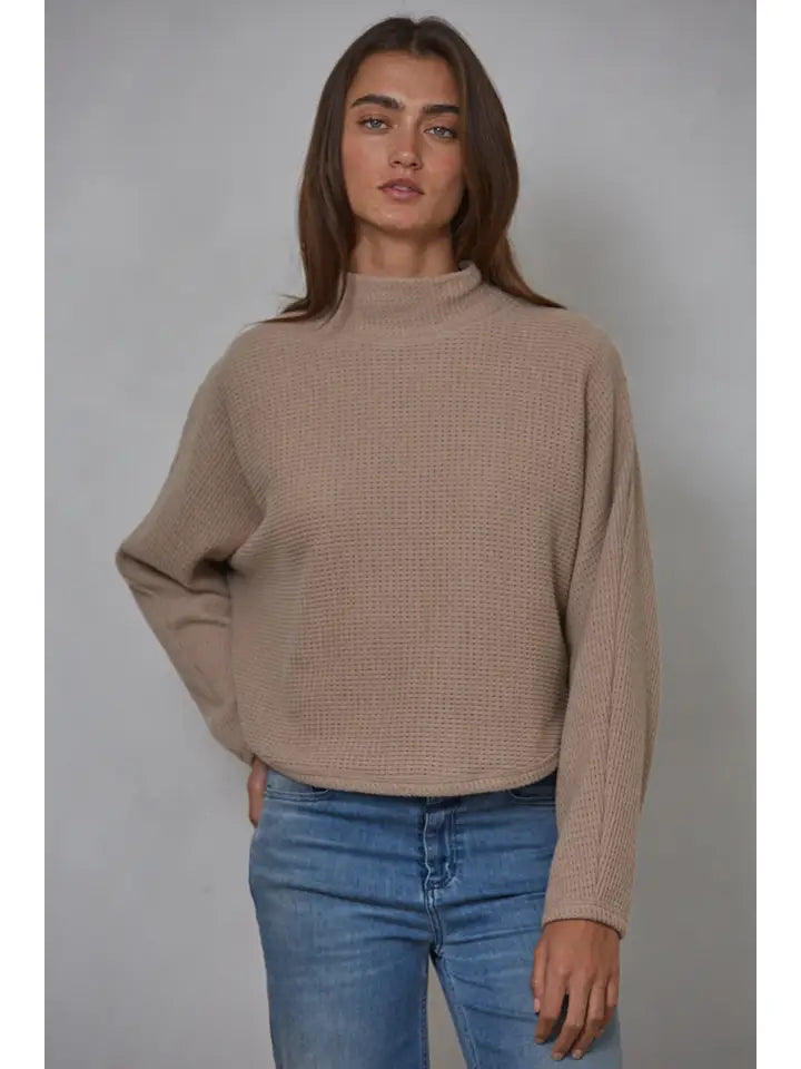 Knit Cotton Rayon Spandex Mock Neck Pullover Top