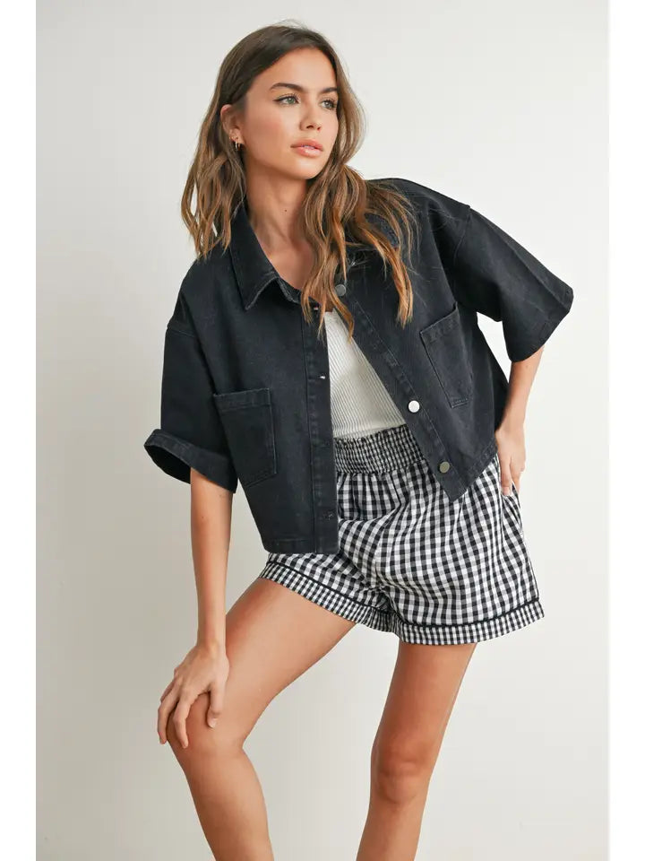 Button Front Cropped Shirt