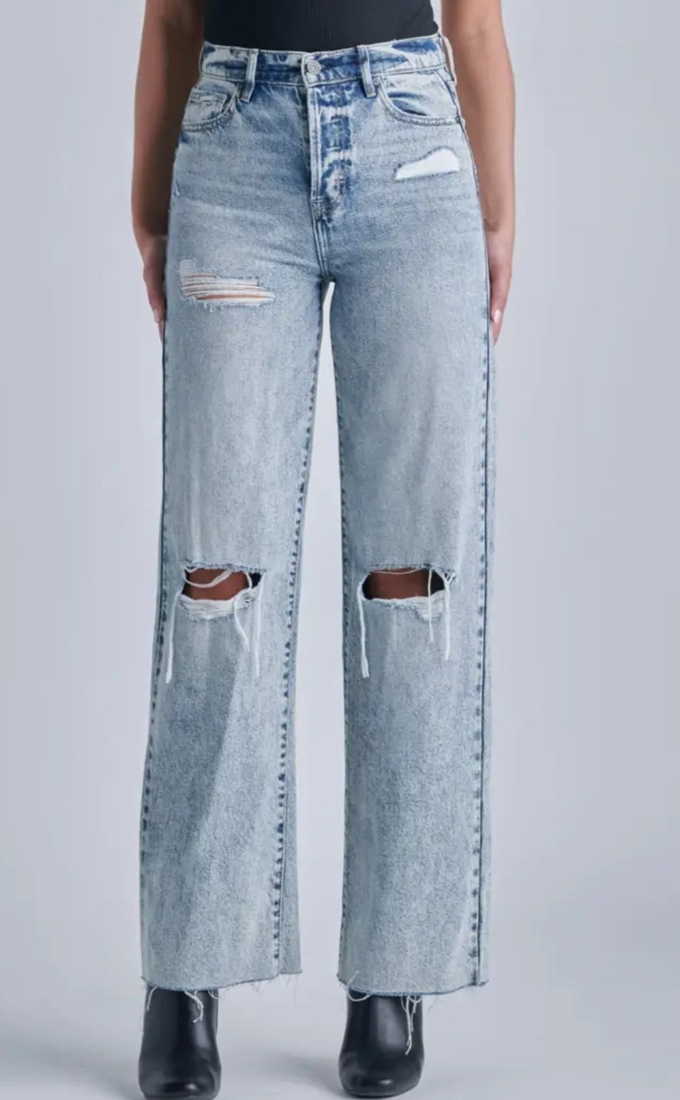 Medium Wash Heavy Distressed Dad Jeans