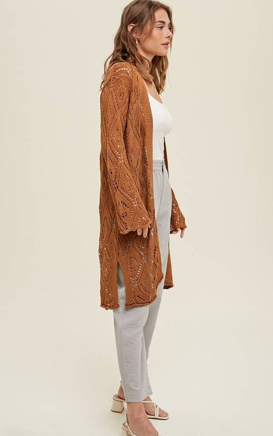 Crochet Maxi Cardigan with Side Slits