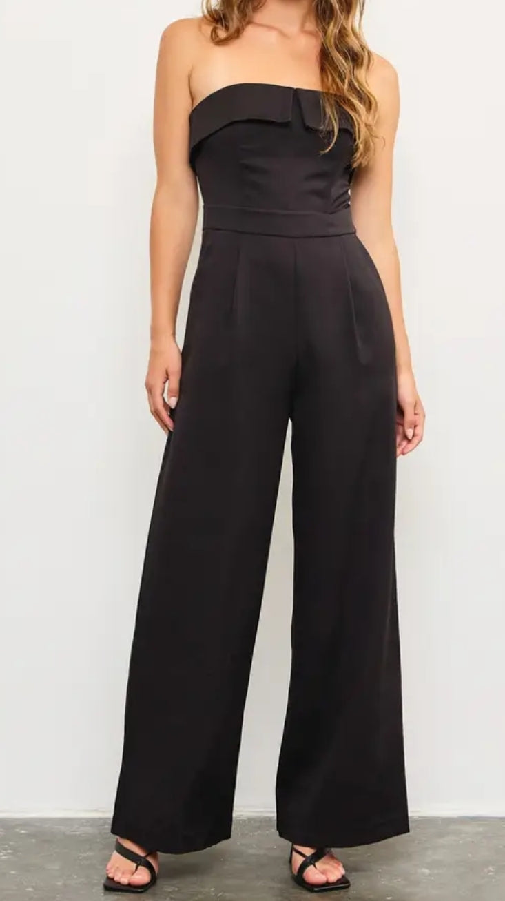 Fold over strapless jumpsuit
