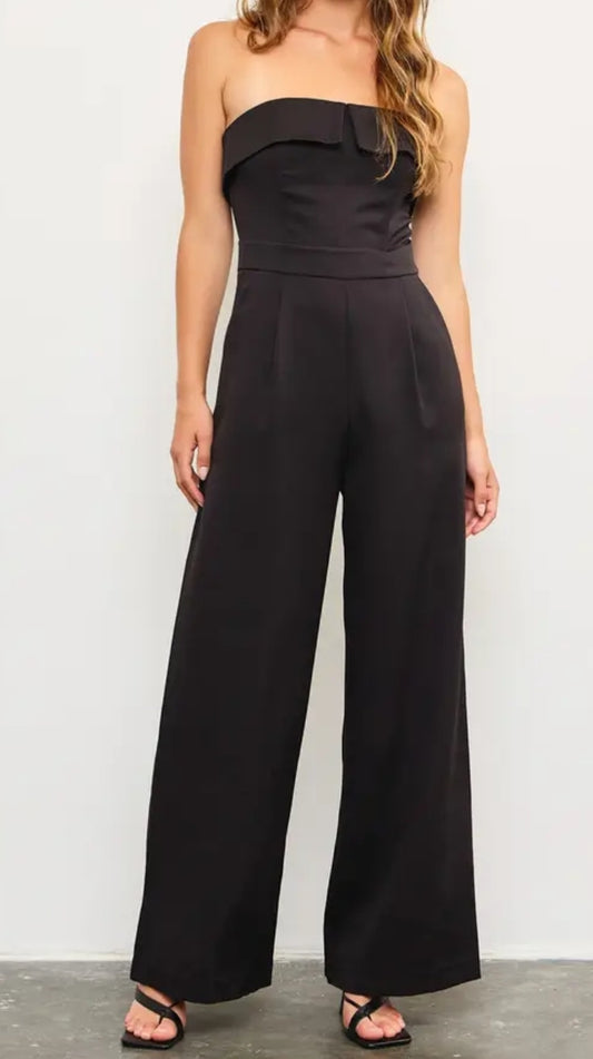 Fold over strapless jumpsuit