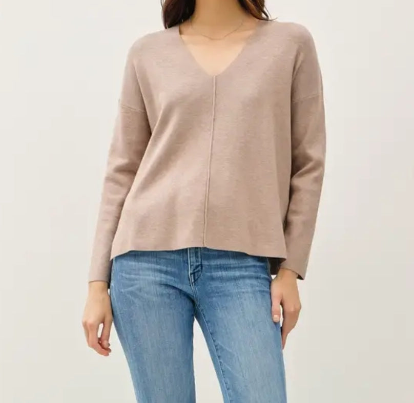 Relaxed V-Neck Sweater with Center Seam