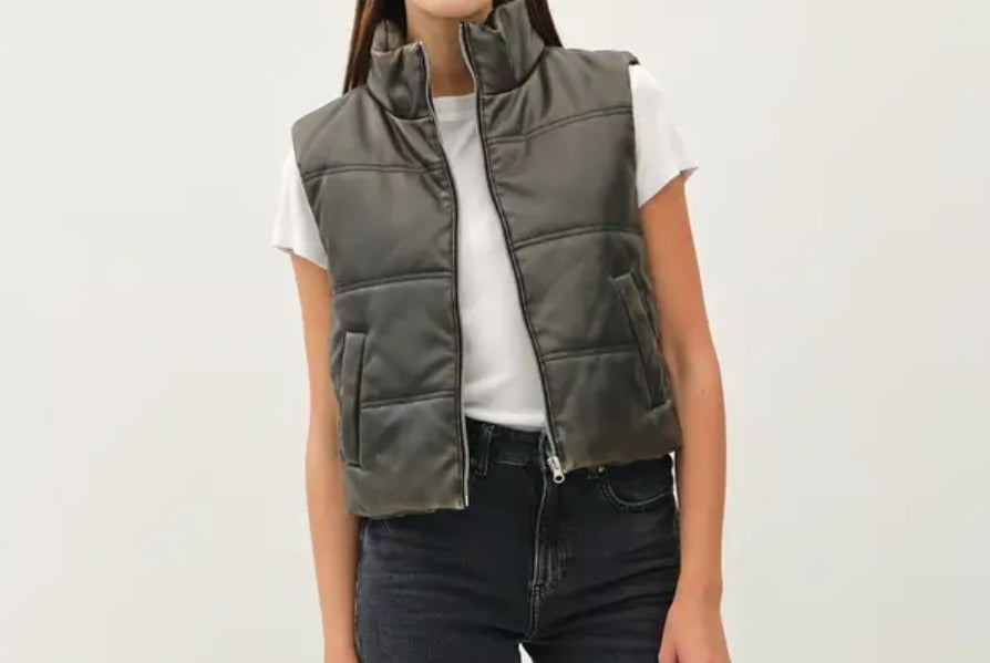 Faux Leather Puffer Vest