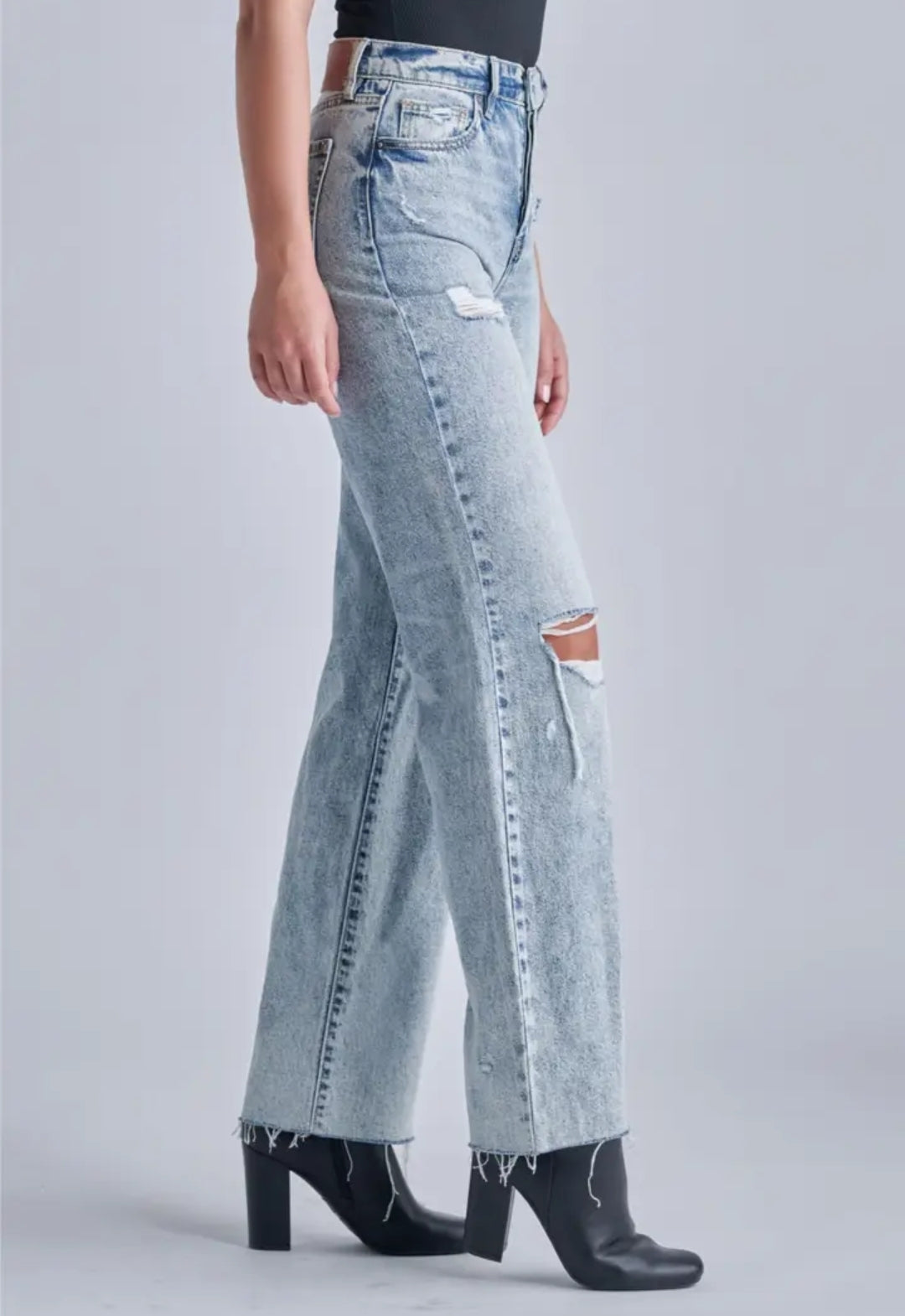 Medium Wash Heavy Distressed Dad Jeans