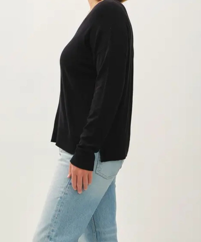 Plus V-Neck Dropped Shoulder Long Sleeve Sweater