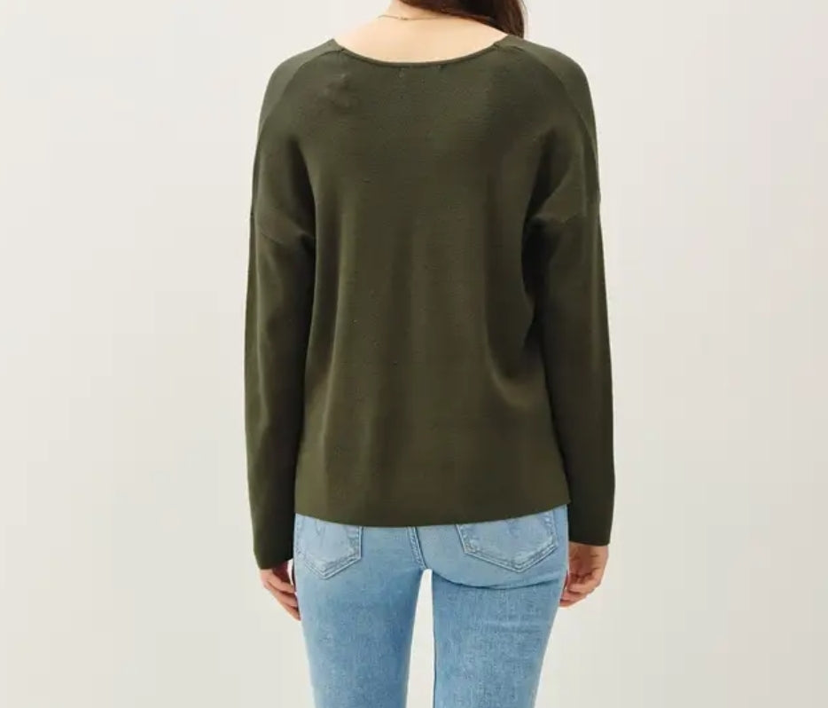 Relaxed V-Neck Sweater with Center Seam