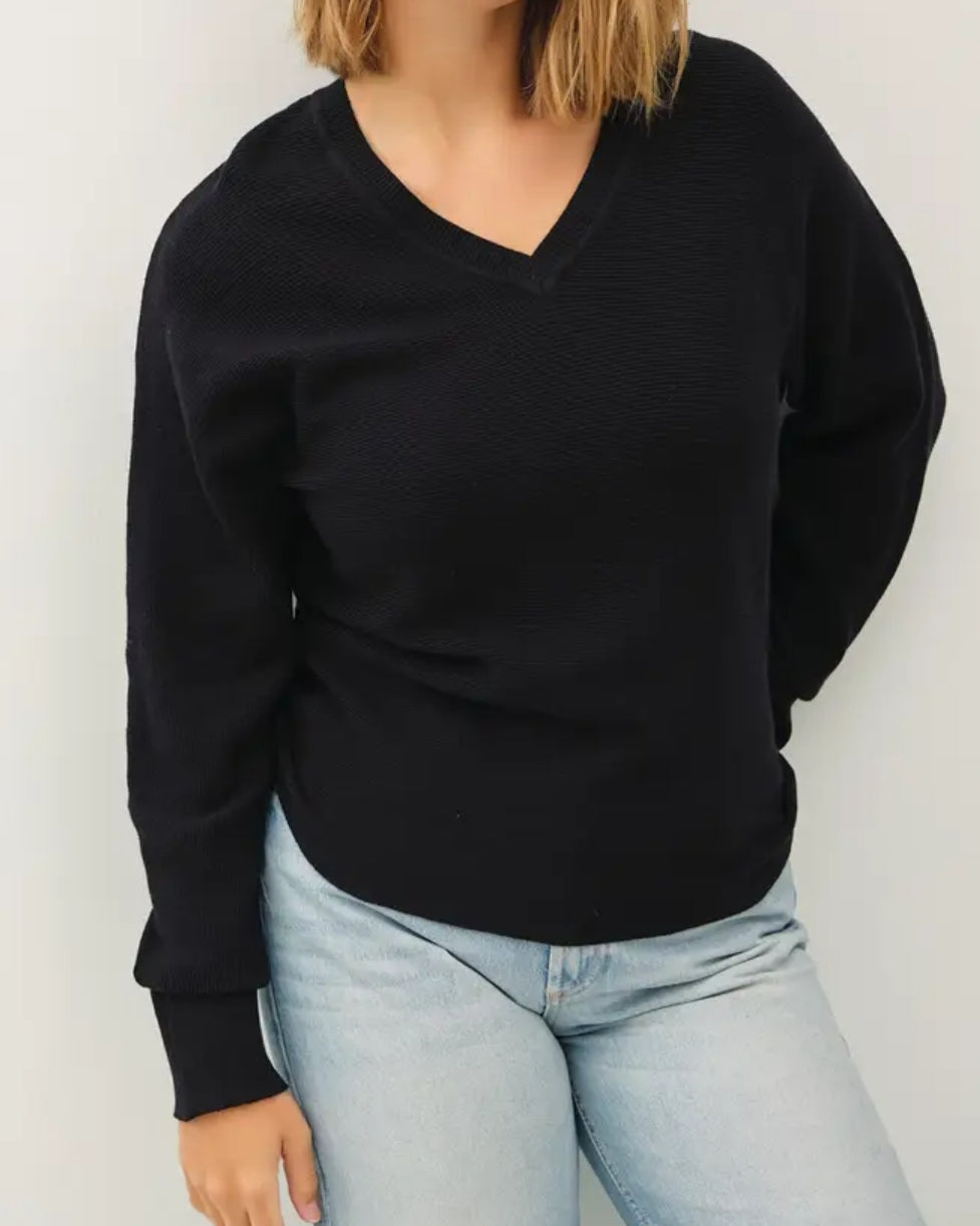Plus Ribbed V-Neck Oversized Sweater